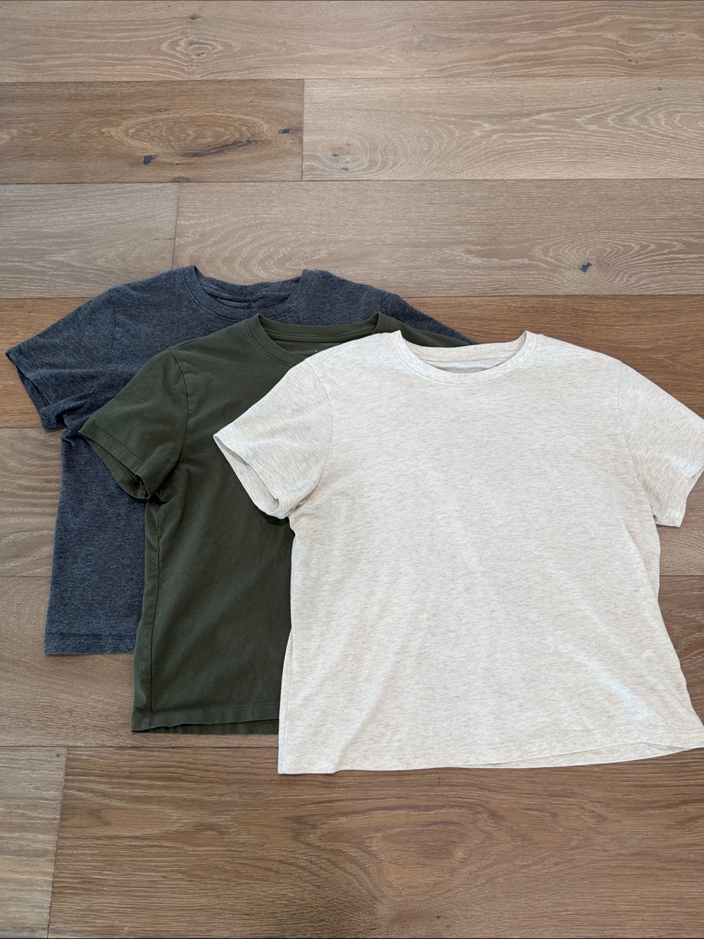 Everlane Essential Boxy Cut Crewneck Set of 3 Small Gray Olive Oatmeal Cream